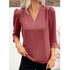 imageEVALESS Womens 34 Sleeve Tops Dressy Casual Pleated V Neck Business Work Blouses Office ShirtsMineral Red