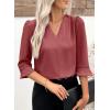 imageEVALESS Womens 34 Sleeve Tops Dressy Casual Pleated V Neck Business Work Blouses Office ShirtsMineral Red