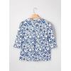 imageEVALESS Boho Tops for Women Pleated V Neck Ruffle 34 Length Sleeve Blouses Dressy CasualZ Blue