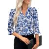 imageEVALESS Boho Tops for Women Pleated V Neck Ruffle 34 Length Sleeve Blouses Dressy CasualZ Blue