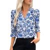 imageEVALESS Boho Tops for Women Pleated V Neck Ruffle 34 Length Sleeve Blouses Dressy CasualZ Blue