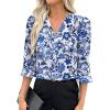 imageEVALESS Boho Tops for Women Pleated V Neck Ruffle 34 Length Sleeve Blouses Dressy CasualZ Blue