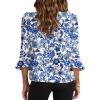 imageEVALESS Boho Tops for Women Pleated V Neck Ruffle 34 Length Sleeve Blouses Dressy CasualZ Blue