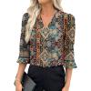 imageEVALESS Boho Tops for Women Pleated V Neck Ruffle 34 Length Sleeve Blouses Dressy CasualZ Green