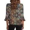 imageEVALESS Boho Tops for Women Pleated V Neck Ruffle 34 Length Sleeve Blouses Dressy CasualZ Green