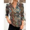imageEVALESS Boho Tops for Women Pleated V Neck Ruffle 34 Length Sleeve Blouses Dressy CasualZ Green