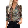 imageEVALESS Boho Tops for Women Pleated V Neck Ruffle 34 Length Sleeve Blouses Dressy CasualZ Green