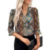 imageEVALESS Boho Tops for Women Pleated V Neck Ruffle 34 Length Sleeve Blouses Dressy CasualZ Green