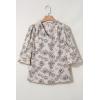 imageEVALESS Boho Tops for Women Pleated V Neck Ruffle 34 Length Sleeve Blouses Dressy CasualZ Khaki