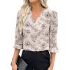 imageEVALESS Boho Tops for Women Pleated V Neck Ruffle 34 Length Sleeve Blouses Dressy CasualZ Khaki