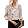 imageEVALESS Boho Tops for Women Pleated V Neck Ruffle 34 Length Sleeve Blouses Dressy CasualZ Khaki