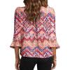 imageEVALESS Boho Tops for Women Pleated V Neck Ruffle 34 Length Sleeve Blouses Dressy CasualZ Red