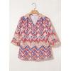imageEVALESS Boho Tops for Women Pleated V Neck Ruffle 34 Length Sleeve Blouses Dressy CasualZ Red