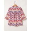 imageEVALESS Boho Tops for Women Pleated V Neck Ruffle 34 Length Sleeve Blouses Dressy CasualZ Red