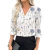 imageEVALESS Boho Tops for Women Pleated V Neck Ruffle 34 Length Sleeve Blouses Dressy CasualZ White