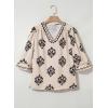imageEVALESS Boho Tops for Women Pleated V Neck Ruffle 34 Length Sleeve Blouses Dressy CasualZ1 Khaki