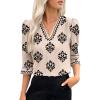 imageEVALESS Boho Tops for Women Pleated V Neck Ruffle 34 Length Sleeve Blouses Dressy CasualZ1 Khaki