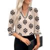imageEVALESS Boho Tops for Women Pleated V Neck Ruffle 34 Length Sleeve Blouses Dressy CasualZ1 Khaki