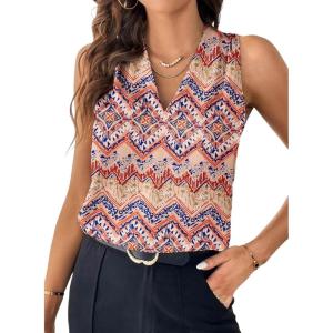 imageEVALESS Womens Pleated Tank Tops V Neck Casual Sleeveless Blouses Summer Basic Vest ShirtZ Red