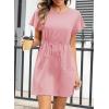 imageEVALESS Womens Spring Summer Dresses 2026 Casual Round Neck Ruffle Short Sleeve Flowy A Line Mini Dress with PocketsPink