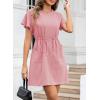 imageEVALESS Womens Spring Summer Dresses 2026 Casual Round Neck Ruffle Short Sleeve Flowy A Line Mini Dress with PocketsPink