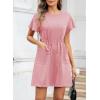 imageEVALESS Womens Spring Summer Dresses 2026 Casual Round Neck Ruffle Short Sleeve Flowy A Line Mini Dress with PocketsPink