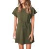 imageEVALESS Womens Spring Summer Dresses 2026 Casual Round Neck Ruffle Short Sleeve Flowy A Line Mini Dress with PocketsMoss Green