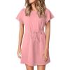 imageEVALESS Womens Spring Summer Dresses 2026 Casual Round Neck Ruffle Short Sleeve Flowy A Line Mini Dress with PocketsPink