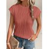 imageEVALESS Womens 2025 Round Neck Short Sleeve T Shirts Fashion Trendy Spring Summer Loose Fitted Knit Textured Tops Casual Tee Blouses Clothes Rose Pink Medium