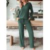 imageEVALESS Womens Pajama Sets Long Sleeve Sleepwear Matching Drawstring Elastic Pj Pants Ribbed Knit 2 Piece Lounge SetBlackish Green