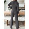 imageEVALESS Womens Pajama Sets Long Sleeve Sleepwear Matching Drawstring Elastic Pj Pants Ribbed Knit 2 Piece Lounge SetDark Grey