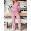 imageEVALESS Womens Pajama Sets Long Sleeve Sleepwear Matching Drawstring Elastic Pj Pants Ribbed Knit 2 Piece Lounge SetPink