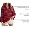 imageEVALESS Oversized Sweatshirt for Women 2024 Fall Outfits Fashion Long Sleeve Shirts Striped Quarter Zip Pullover TopsD Red Stripe