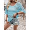 imageEVALESS Womens Spring Summer Tops 2026 Fashion Trendy Casual Half Sleeve Crochet Hollow Out Sweaters Beach Vacation ClothesTurquoise