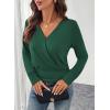 imageEVALESS Womens Tops Spring Cross Wrap V Neck Blouses Dressy Casual Long Sleeve Shirts Trendy 2026Blackish Green