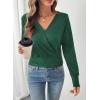 imageEVALESS Womens Tops Spring Cross Wrap V Neck Blouses Dressy Casual Long Sleeve Shirts Trendy 2026Blackish Green