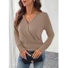 imageEVALESS Womens Tops Spring Cross Wrap V Neck Blouses Dressy Casual Long Sleeve Shirts Trendy 2026Dark Khaki