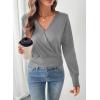 imageEVALESS Womens Tops Spring Cross Wrap V Neck Blouses Dressy Casual Long Sleeve Shirts Trendy 2026Gray