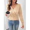 imageEVALESS Womens Tops Spring Cross Wrap V Neck Blouses Dressy Casual Long Sleeve Shirts Trendy 2026Oatmeal