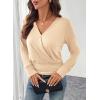 imageEVALESS Womens Tops Spring Cross Wrap V Neck Blouses Dressy Casual Long Sleeve Shirts Trendy 2026Oatmeal