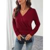 imageEVALESS Womens Tops Spring Cross Wrap V Neck Blouses Dressy Casual Long Sleeve Shirts Trendy 2026Red Dahlia