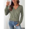 imageEVALESS Womens Tops Spring Cross Wrap V Neck Blouses Dressy Casual Long Sleeve Shirts Trendy 2026Seagrass