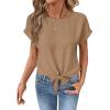 imageEVALESS Womens Bow Knot Hem Short Sleeve Blouses Dressy Casual Summer Crewneck T Shirts Going Out TopsSmoke Gray