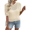 imageEVALESS Womens Crochet Tops Short Sleeve Hollow Out Knit Sweater Spring Summer Trendy Lightweight Casual Vacation ClothesBeige