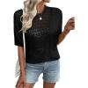imageEVALESS Womens Crochet Tops Short Sleeve Hollow Out Knit Sweater Spring Summer Trendy Lightweight Casual Vacation ClothesBlack