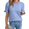 imageEVALESS Womens Short Puff Sleeve Knit Tops 2026 Trendy Crewneck T Shirts Casual Summer ClothesSky Blue