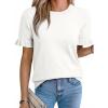 imageEVALESS Womens Short Puff Sleeve Knit Tops 2026 Trendy Crewneck T Shirts Casual Summer ClothesWhite