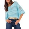 imageEVALESS Womens Spring Summer Tops 2026 Fashion Trendy Casual Half Sleeve Crochet Hollow Out Sweaters Beach Vacation ClothesTurquoise
