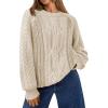 imageEVALESS Womens Sweaters Casual Crewneck Long Sleeve Cable Knit Chunky Lightweight Oversized Sweater Pullover OutfitsApricot
