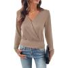 imageEVALESS Womens Tops Spring Cross Wrap V Neck Blouses Dressy Casual Long Sleeve Shirts Trendy 2026Dark Khaki
